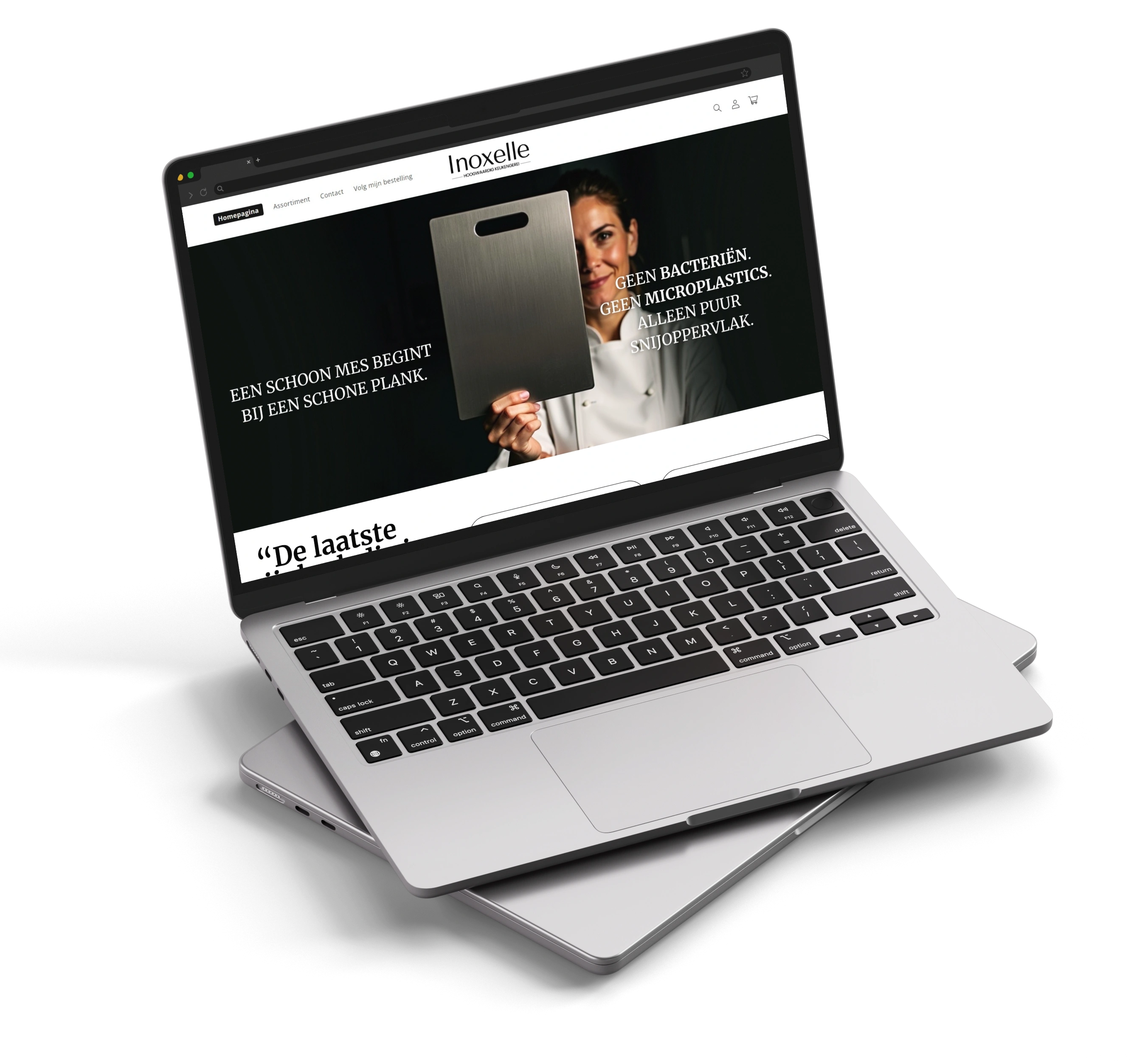 Inoxelle webshop weergegeven op een MacBook